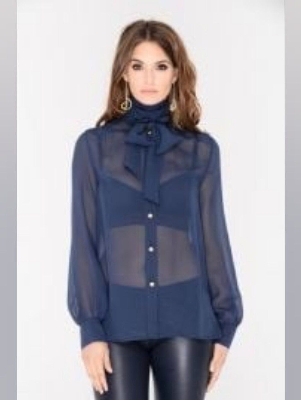 J DOSI Bella‎ Silk Chiffon Blouse Navy